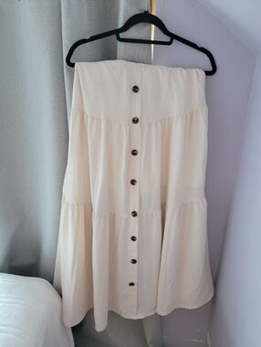 SHEIN Cream Button-Front Tiered A-Line Skirt